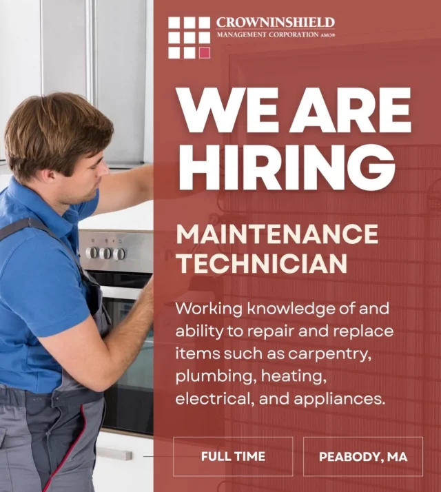 Crowninshield is hiring a full time Maintenance Technician in Peabody, MA! Please contact frankquirkconsulting@gmail.com