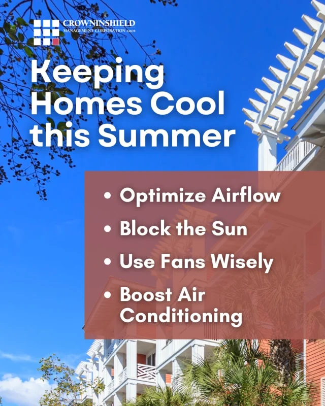 While we love the sunshine, nobody wants their living spaces feeling like a sauna. Here are 4 quick tricks to keep your place cool, breezy, and comfortable all season long:

💨 1. Optimize Airflow
Create a natural wind tunnel! Open windows on opposite sides of your property during early mornings or late evenings when the outside air is crisp. Shut them tight as soon as the temperature starts climbing outside.

🕶️ 2. Block the Sun
Direct sunlight can turn your place into a greenhouse fast. Close blinds, shades, or blackout curtains on south- and west-facing windows during peak daylight hours. You'll be amazed at how much heat you block before it even enters!

🔄 3. Use Fans Wisely
Adjusting your ceiling fan to the season will help make your home more comfortable. Set it to turn counterclockwise during summer. This creates a cool downdraft that pushes chilled air directly down toward you instead of just moving warm air around. This creates a “wind chill” effect. To maximize this effect, run your fan at its highest speed.

❄️ 4. Boost Your AC
Keep furniture away from vents so the cool air can circulate freely.

#PropertyManagement #SummerLiving #HomeTips #BeatTheHeat #PropertyCare #CoolLiving #ApartmentLife