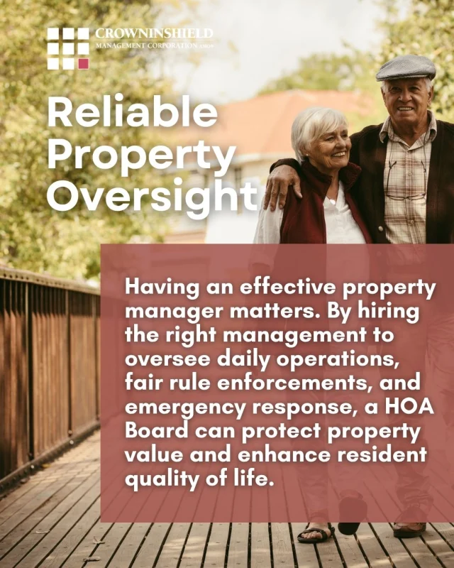 🔑 Reliability is the Key
 
Running a successful HOA requires more than just oversight—it takes expert execution. Partnering with the right property management team directly protects property values and enhances the daily quality of life for your community.

Professional management delivers:

⚙️ Seamless Daily Operations: Proactive maintenance and vendor management keep your community running smoothly without the headache.

⚖️ Fair Rule Enforcement: Consistent, unbiased policy application preserves harmony and community standards.

🚨 Rapid Emergency Response: Readiness to protect your infrastructure and give residents peace of mind when unexpected issues arise.

At Crowninshield Management, we take on the heavy lifting so you can focus on the big picture.

📩 Connect with the Crowninshield team today!

#HOAmanagement #PropertyManagement #HOABoard #CommunityManagement #CrowninshieldManagement #RealEstateManagement #PropertyManager